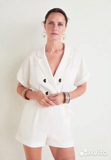 Mango белый комбинезон лен