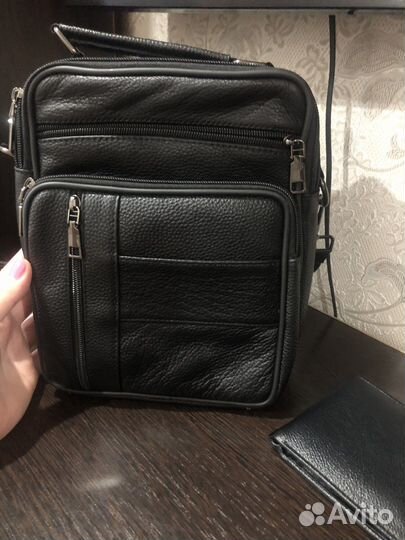 Сумка мужская натуральная кожа через плечо
