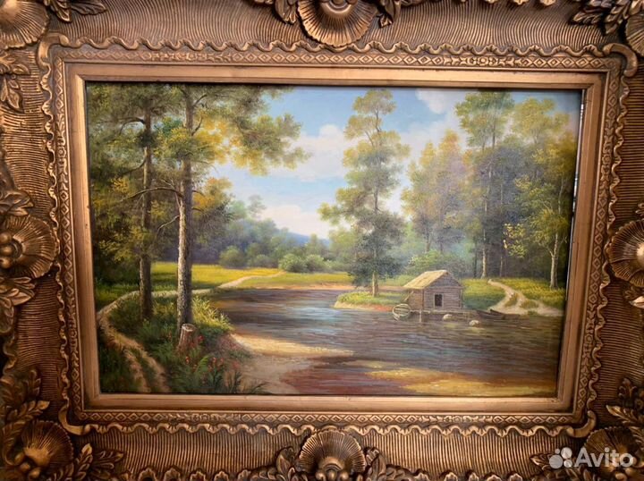 Картина маслом на холсте большая. Резная рама