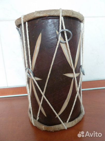Барабан из Индии новый Дерево, кожа, ручная работа