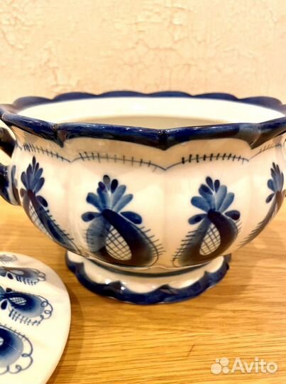 Ваза супница горшок. Гжель, оригинал. 1,2 л