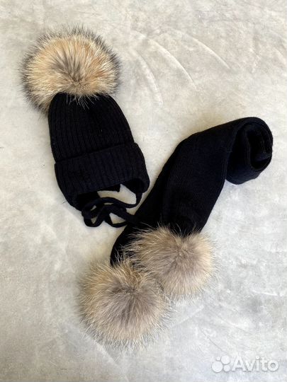 Шапка и шарф с натуральным мехом