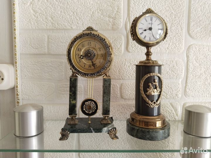 Часы настольные. Бронза. Змеевик