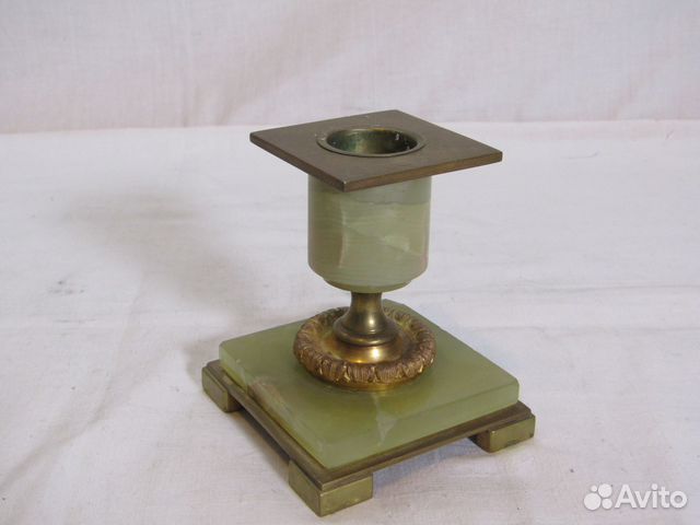 Подсвечник старинный Бронза Нефрит 19 век №9537