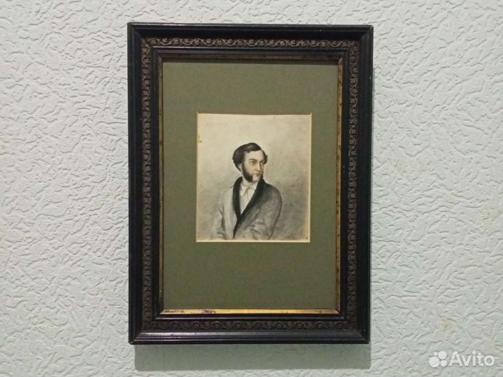 Картина старинная, акварельный портрет 19 века