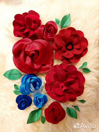 Цветы из ткани, брошь, заколка