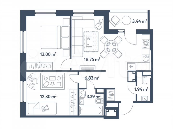 3-к. квартира, 57,9 м², 18/25 эт.
