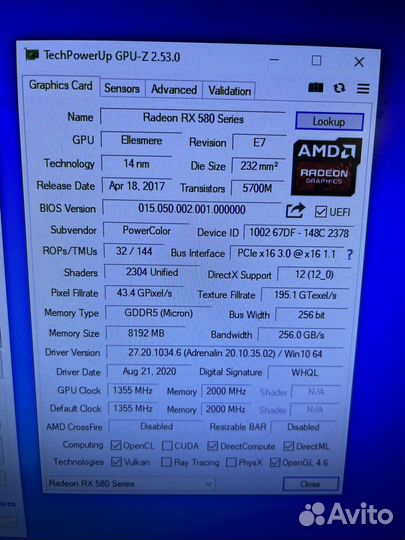 Видеокарта PowerColor Red Dewil rx580 8gb
