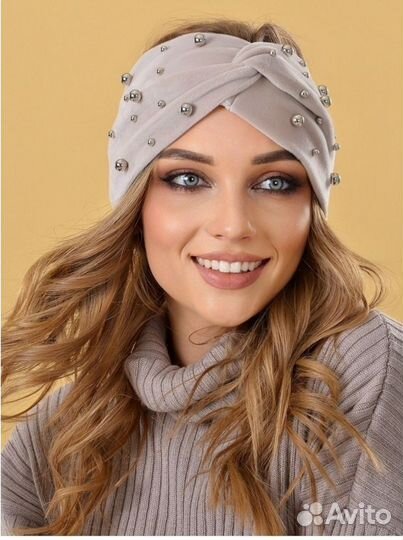 Повязка / шапка для волос, велюр. Цвет бежевый