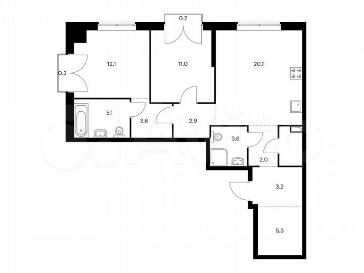 2-к. квартира, 74,1 м², 9/12 эт.