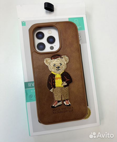 Чехол на iPhone 15 pro кожаный медведь