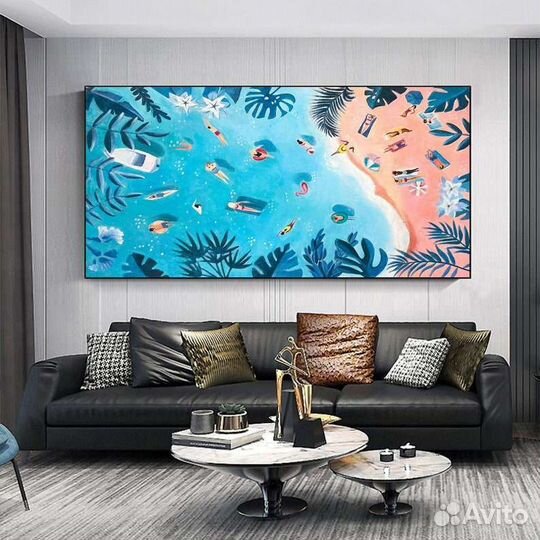 Большая картина маслом Отдых на море Интерьерная