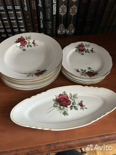 Сервиз столовый тарелки селедочница Дулево Роза
