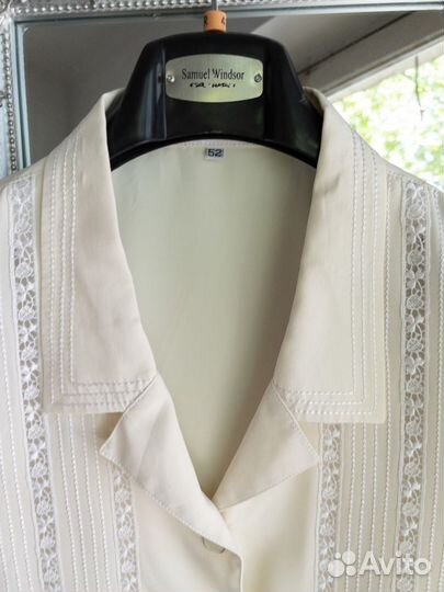 Винтажная кремовая блузка / рубашка с кружевом