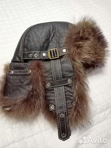 Шапка ушанка кожаная мех кайота муж