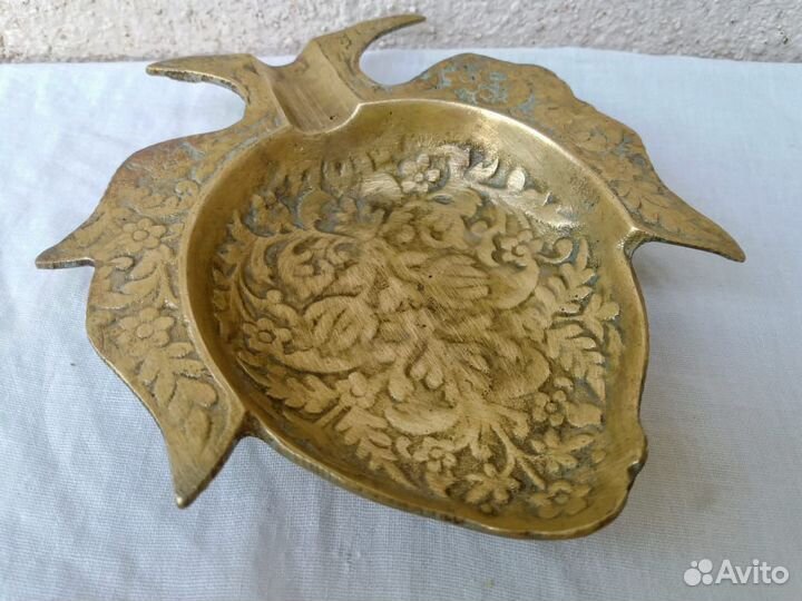 Антикварная редкая икорница Рыбка бронза