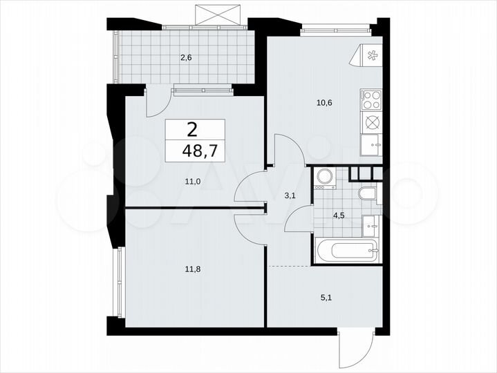 2-к. квартира, 48,7 м², 11/22 эт.