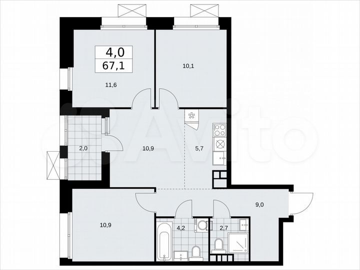 4-к. квартира, 67,1 м², 12/21 эт.