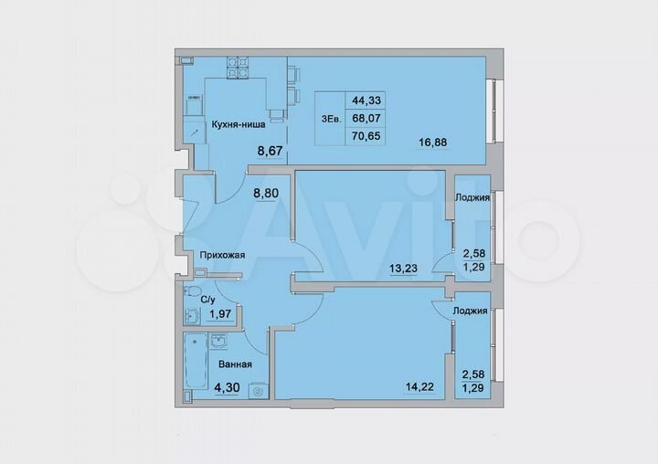 3-к. квартира, 70,7 м², 11/25 эт.