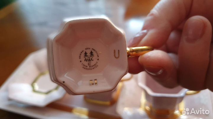 Кофейный набор розовый фарфор фабрика Haas и Cizek