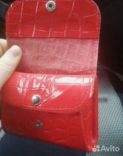 Монетница-кошелёк на кнопке 3отд кожа алый Россия