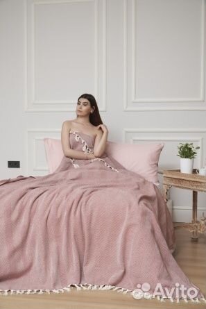 Хлопковое покрывало-плед 200х230 см, Терракот