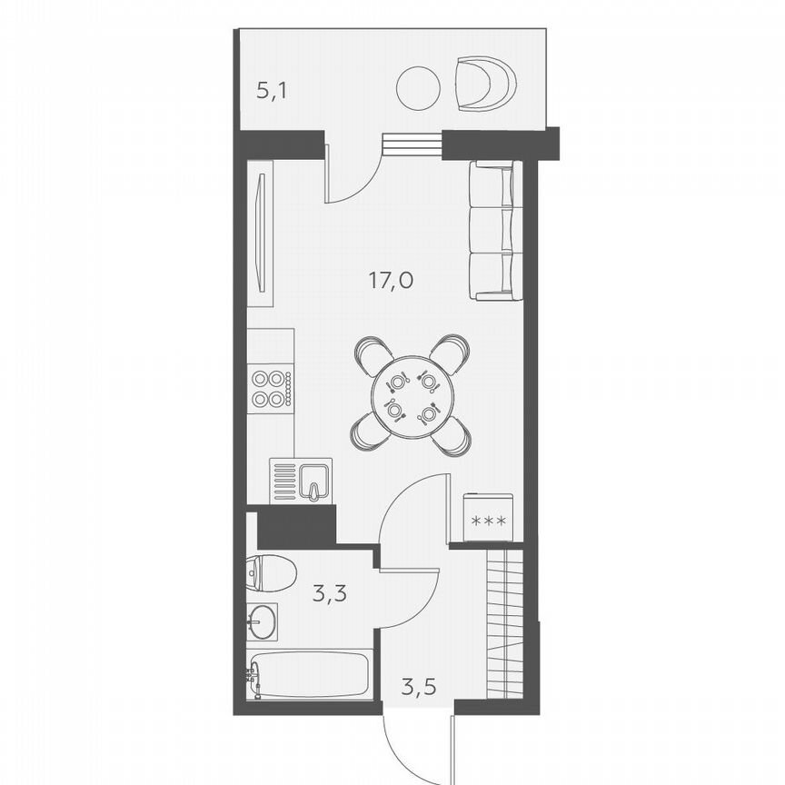 Квартира-студия, 25,3 м², 13/25 эт.