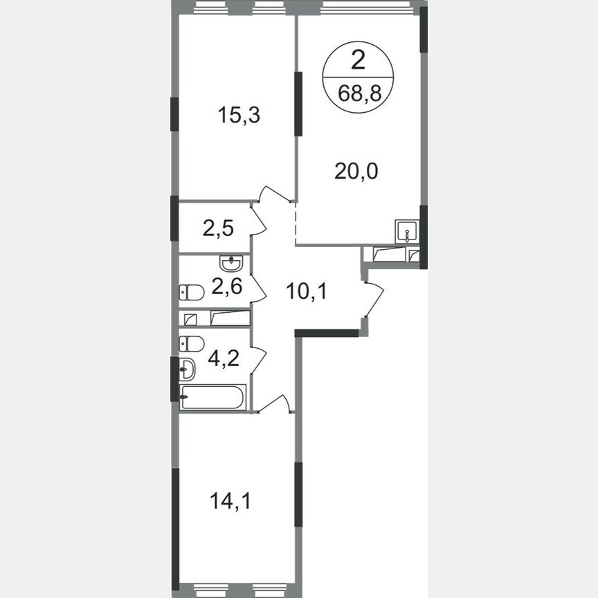 2-к. квартира, 68,8 м², 5/17 эт.