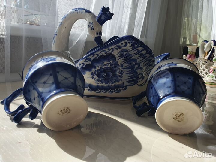 Конфетница Гжель Лебедь набор