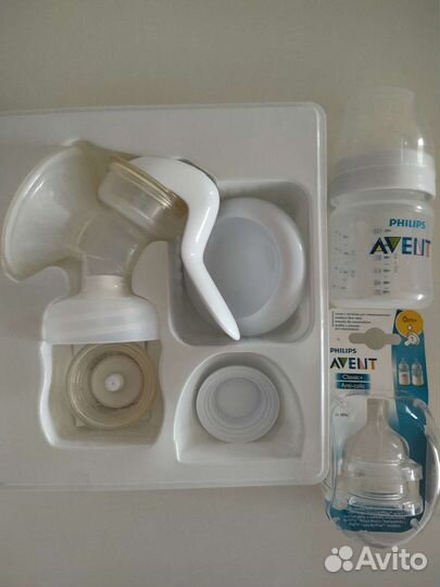 Молокоотсос avent ручной, бутылочка avent