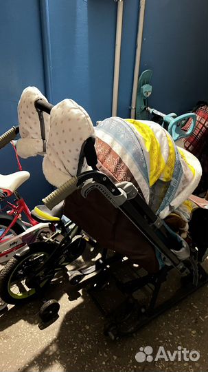 Детские санки коляска с большими колесами