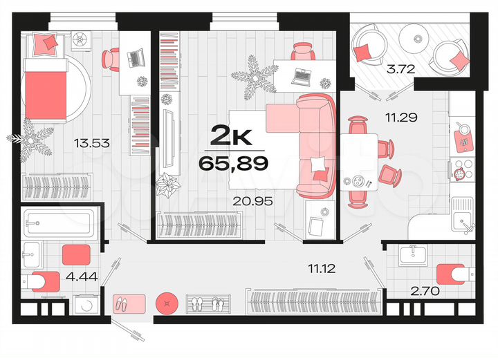 2-к. квартира, 65,2 м², 3/14 эт.