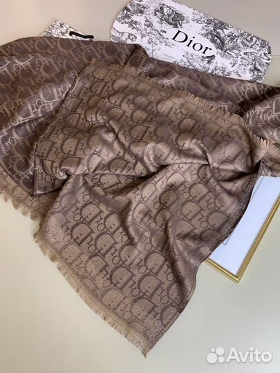 Платок коричневый Диор Dior кашемир/шелк