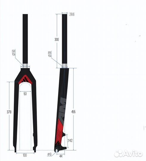 Карбоновая вилка Advanced Mountain TG6 Rigid fork