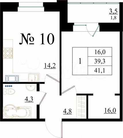 1-к. квартира, 41,1 м², 2/8 эт.