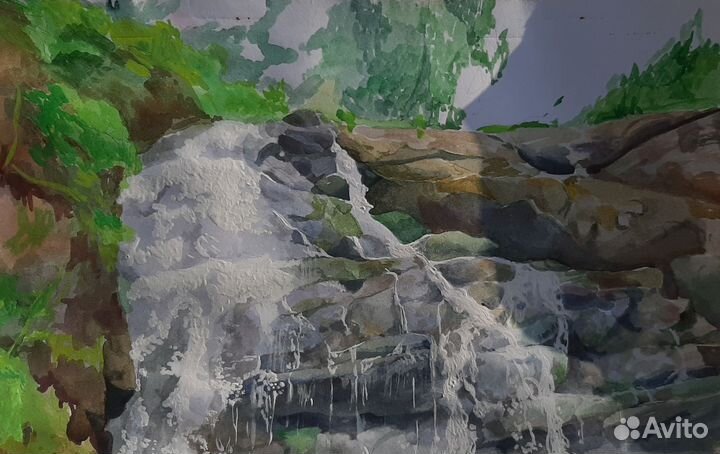 Картина акварелью; Пещерский водопад
