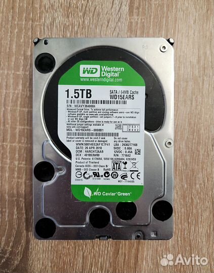 Жёсткий диск WD Caviar Green HDD 1,5Tb