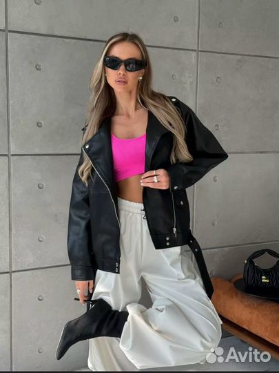 Кожаная куртка косуха женская