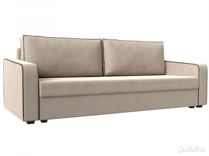 Диван прямой Лига-009, рогожка, бежевый, коричневы