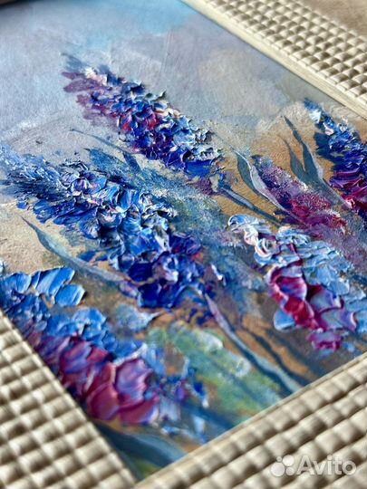 Картина маслом Люпины 10х15 см