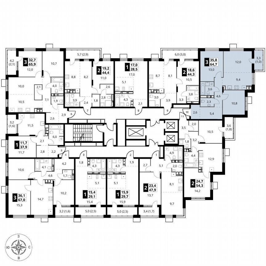 2-к. квартира, 64,7 м², 24/25 эт.