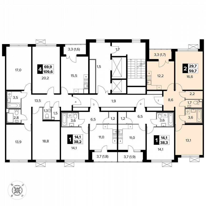 2-к. квартира, 59,7 м², 7/15 эт.