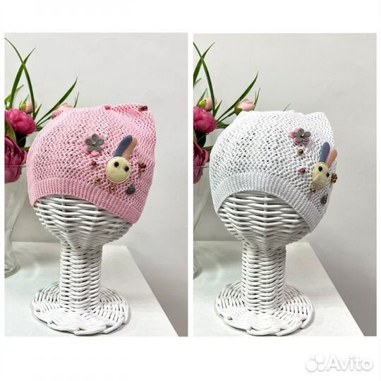 Шапка вязаная летняя для девочки 46 50