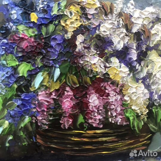 Картина маслом миниатюра Сирень