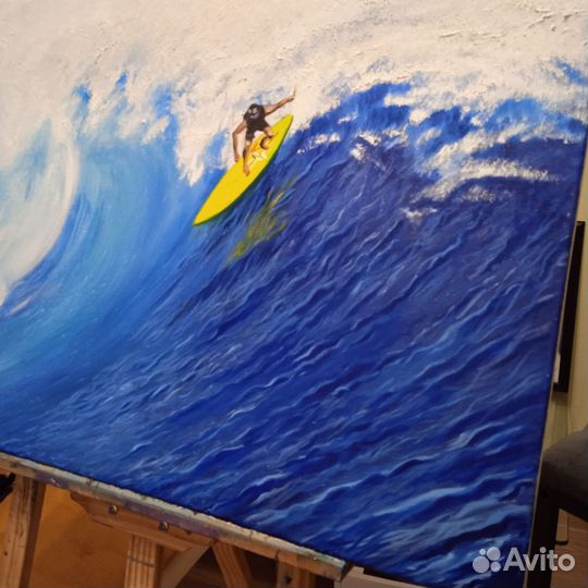 Картина маслом на холсте 50х70см, На гребне волны