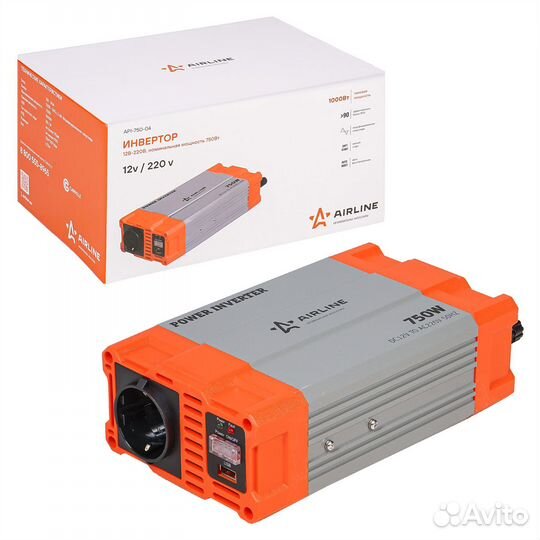Инвертор 12В-220В, 750 Вт