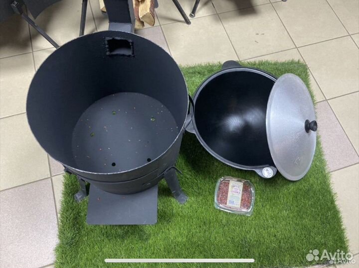 Казан чугунный узбекский с печкой с трубой