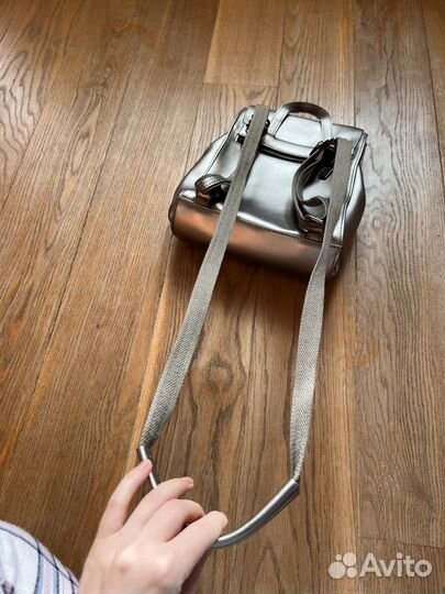 Сумка - рюкзак poshete натуральная кожа серебро