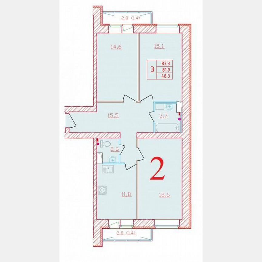 3-к. квартира, 83,3 м², 8/9 эт.