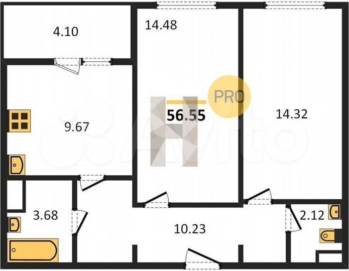 2-к. квартира, 56,6 м², 4/17 эт.